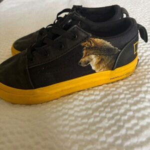 Vans National Geographic Toddler Sz 9 Black Yellow Photo Ark Wolf Snake Slip On